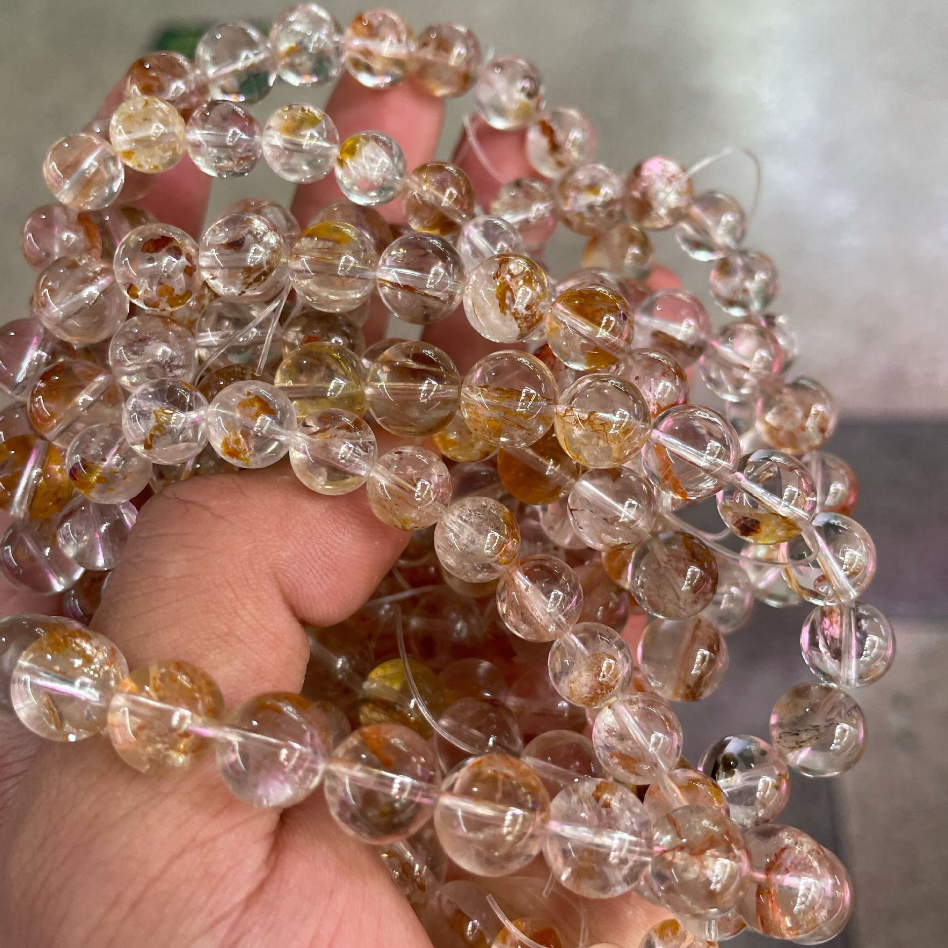 厂家批发 天然黄铜矿水晶手链 白水晶黄铁矿共生铜闪片手串饰品