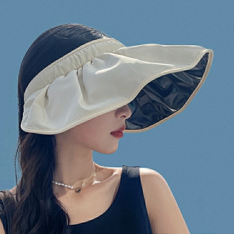 韩国黑胶贝壳帽空顶帽女士太阳帽夏发箍式两用大沿遮阳帽帽子