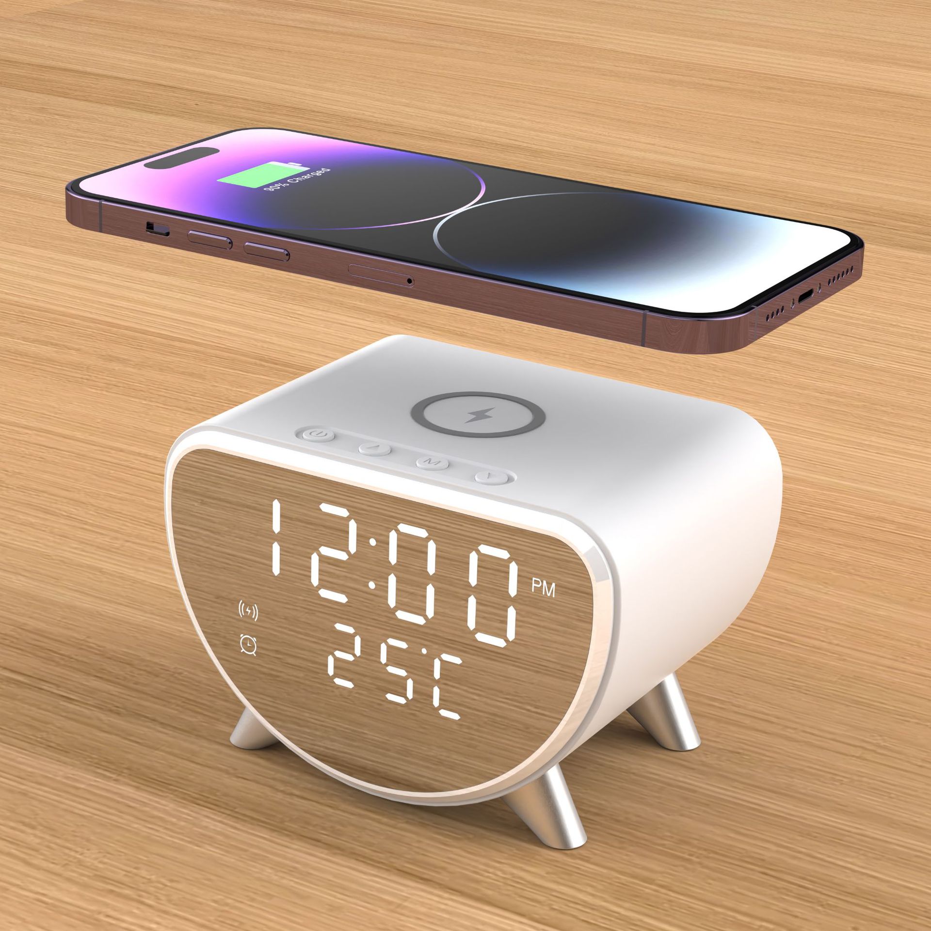 New Multi-Functional Three-in-One Wireless Charger Clock Alarm Clock Temperature 15W Smart Desktop Phone Charger