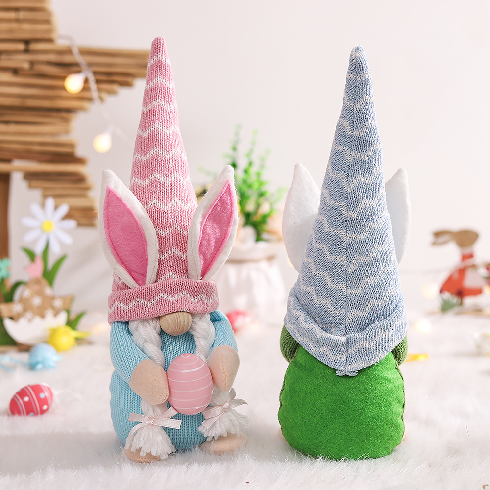 Easter Scene Setting Props Dwarf Doll Ornaments Knitted Fabric Egg Holding Forest Man Rabbit Doll Wholesale