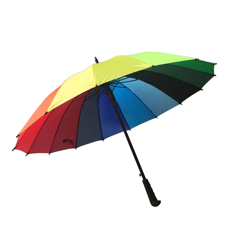 Factory Wholesale 16K Creative Rainbow Umbrella Long Handle Automatic Windproof Umbrella Straight Rod Gift Advertising Umbrella Custom Logo