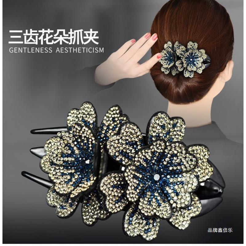 发夹女后脑勺盘头发抓夹水钻鸭嘴夹妈妈头花发卡夹子头饰2023新款