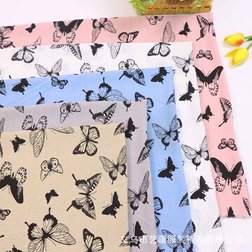 新款晕染国风衬衫布蝴蝶印花布图案沙滩裤冰丝面料服装布现货