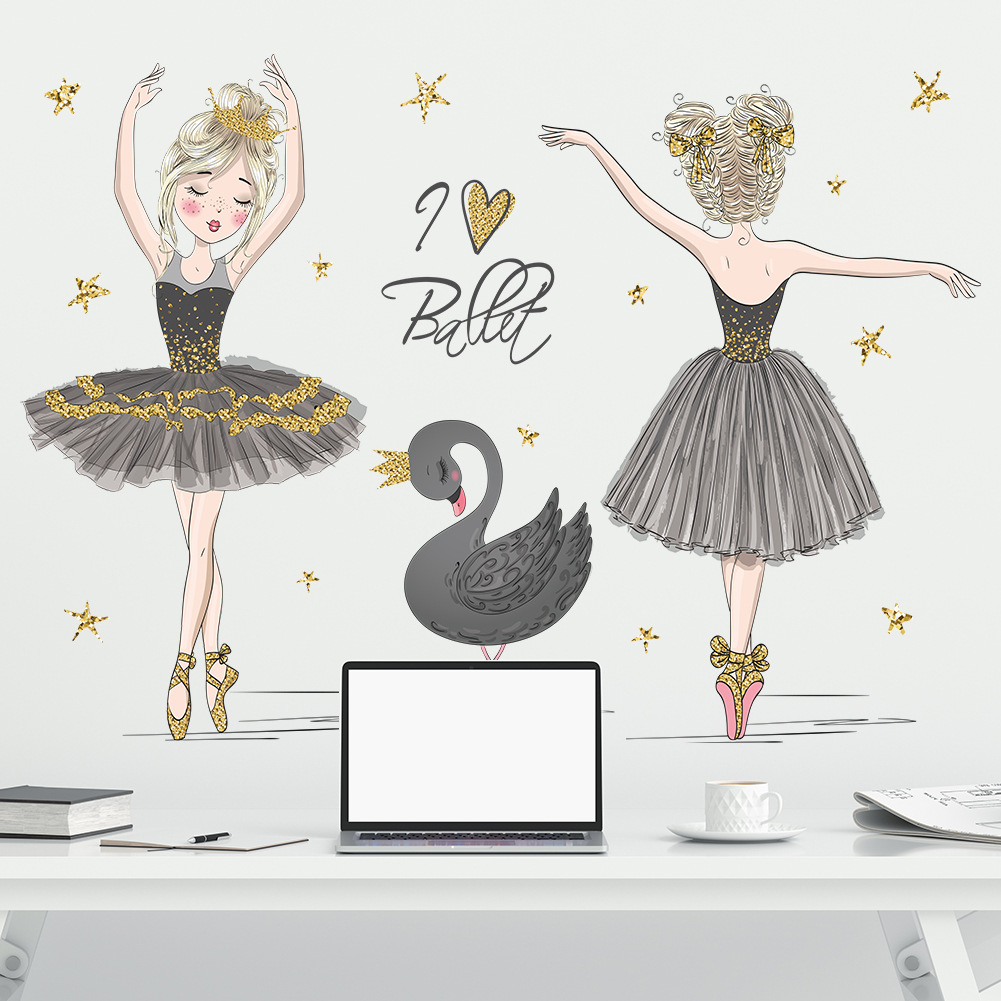 5成交842套相似芭蕾舞蹈女孩音乐教室布置卡通可爱贴纸自粘幼儿园儿童