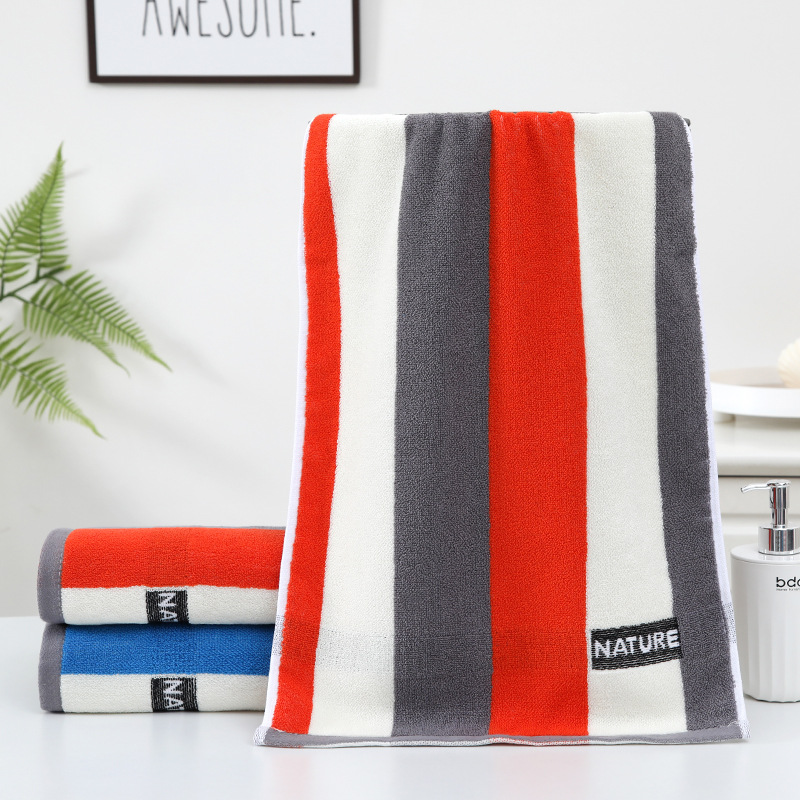 100% Cotton Towel Household and Face Wash Thick Absorbent Color Stripes Towel Adult Boys Bath Towel Wholesale Gift Towel