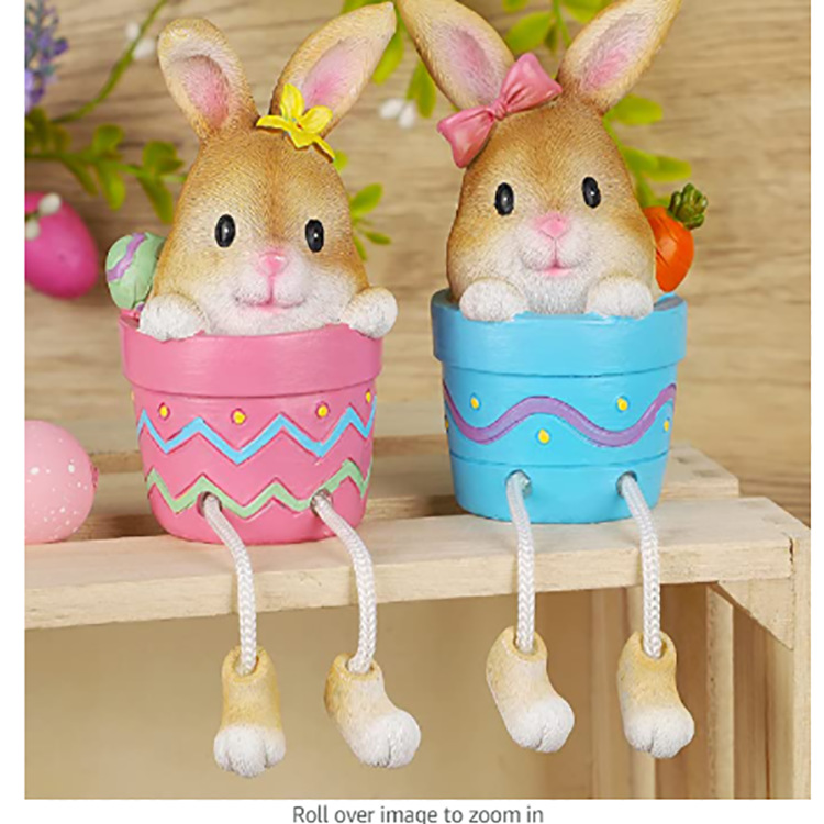 跨境树脂摆件萌宠茶杯兔桌面装饰可爱小动物吊脚兔摆件