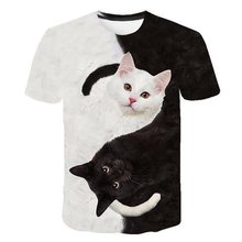 夏季新款动物可爱猫图案3D数码印花时尚潮流圆领男女T恤
