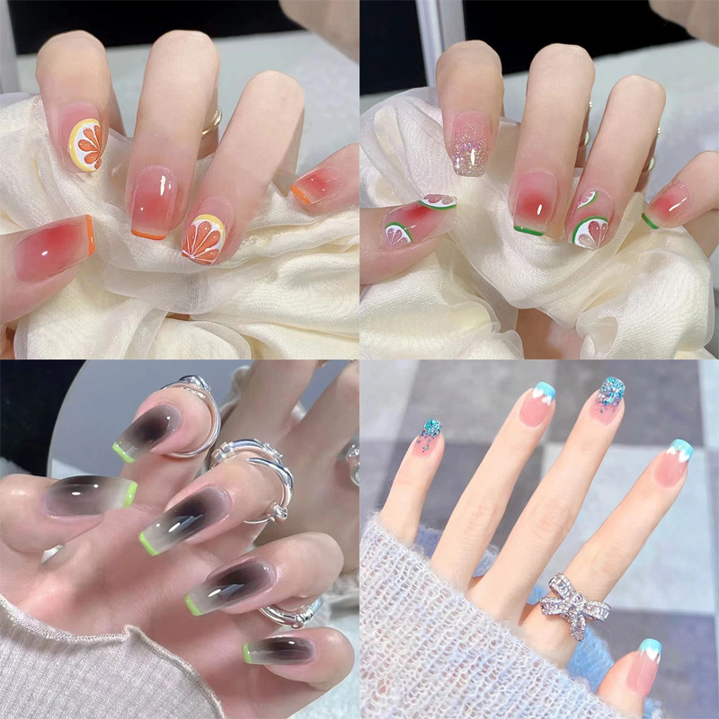 wear nail nail sticker fake nails removable summer lemon ice transparent popular tiktok hot sale nail hair generation