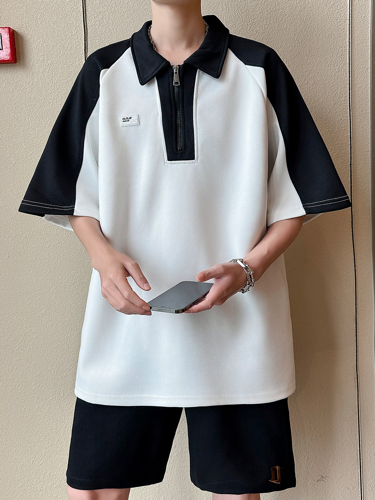 2024夏季薄款短袖polo衫男半拉链休闲潮牌痞帅学生青少年翻领t恤