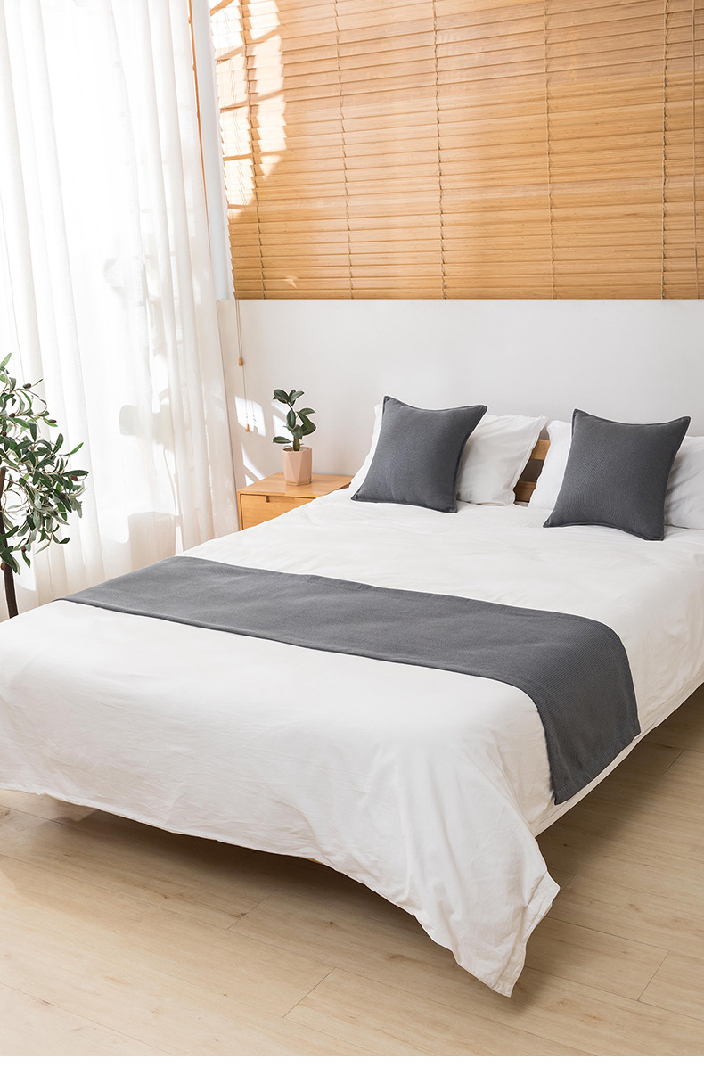 简约现代床旗床尾巾酒店民宿纯色百搭华夫格床尾装饰布条酒店布草