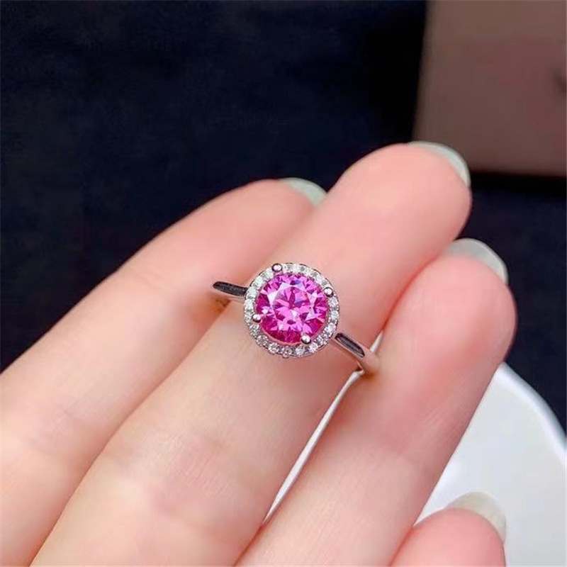 美国粉色莫桑钻浓彩级别莫桑石女戒求婚订婚钻石戒指工厂批发价格