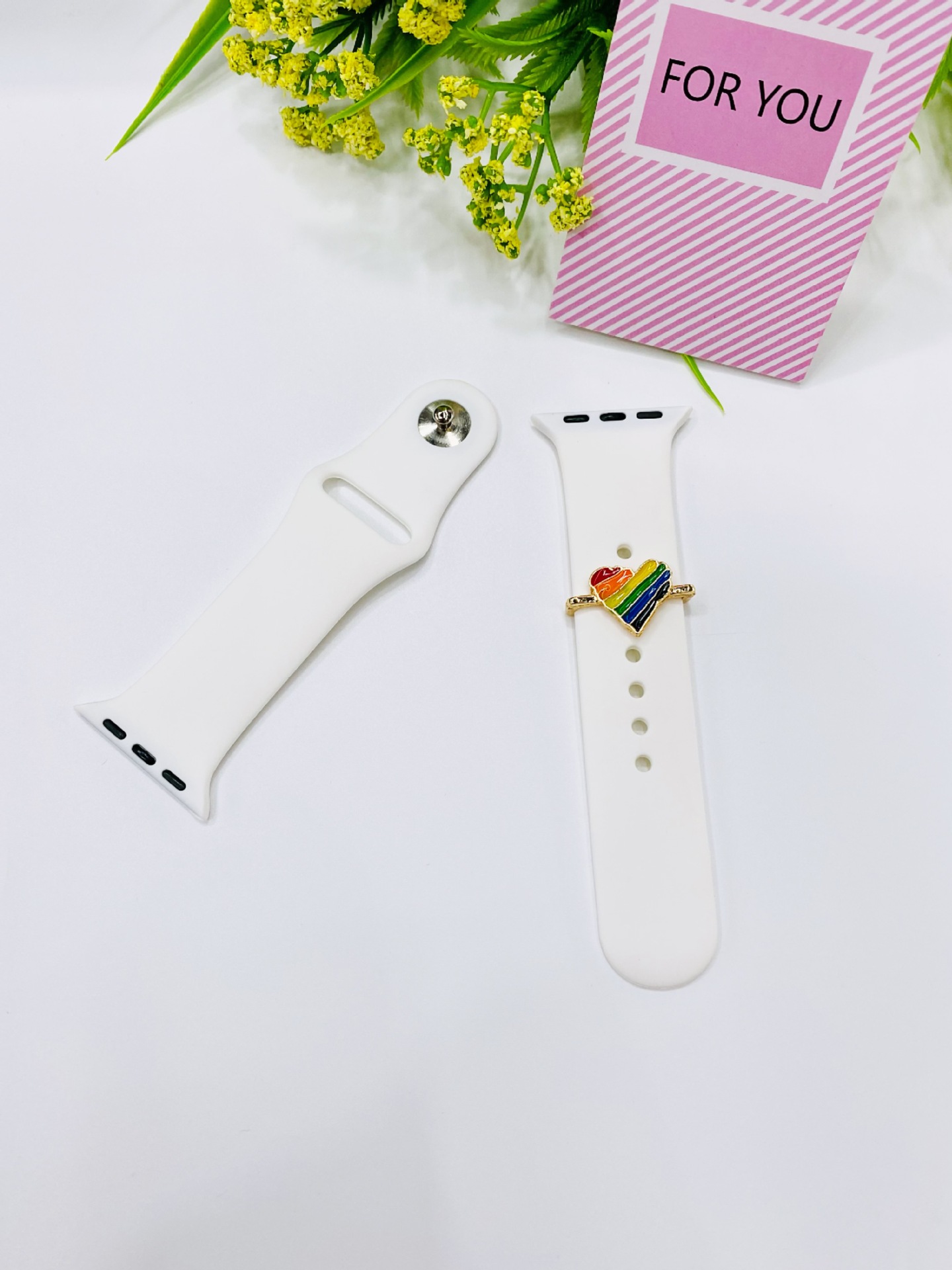 Cross-Border Applicable Apple Watch Silicone Strap Decorative Ring Decorative Rainbow Love Letter Strap Accessories