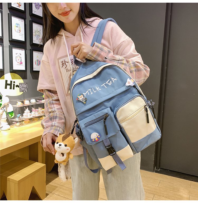 Japanese Ins Campus College Style Fresh Girl Student Colorblocking Backpack Korean Style Cute Sister Schoolbag Female