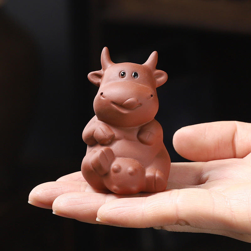 茶宠小奶牛小萌牛紫砂摆件可养迷你可爱紫泥桌茶玩茶艺小摆件