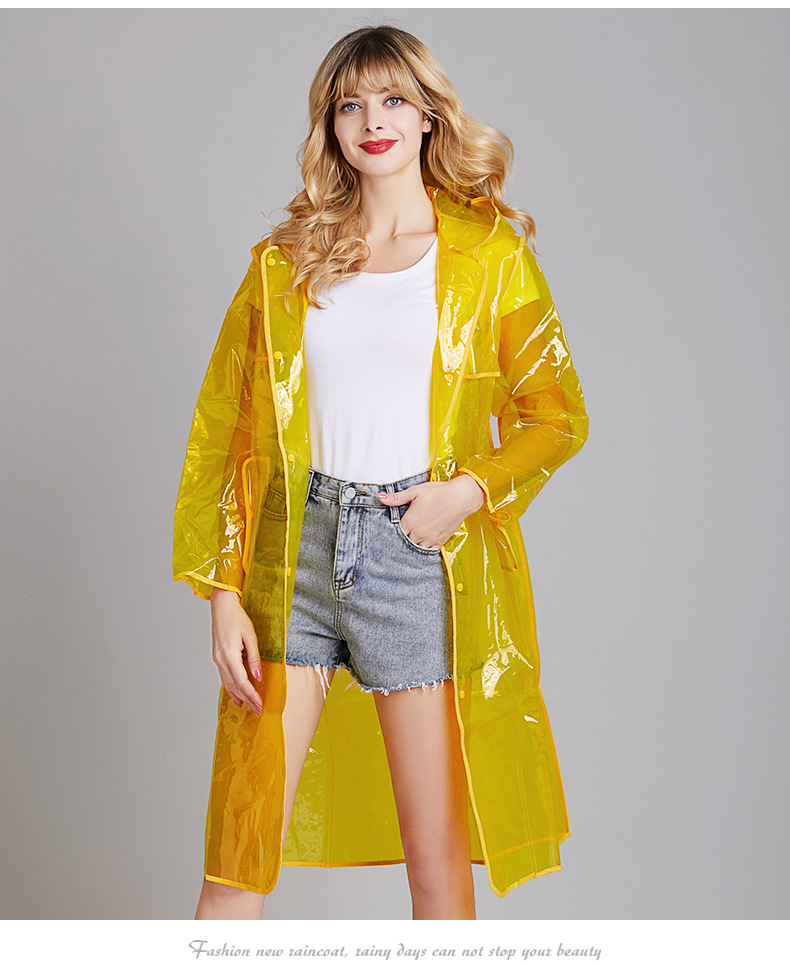 厂家批发跨境户外徒步旅游t台走秀时尚全红全黄成人包边透明雨衣