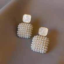 韩版几何方形珍珠耳钉小米粒气质网红耳饰小众设计耳环批发满包邮