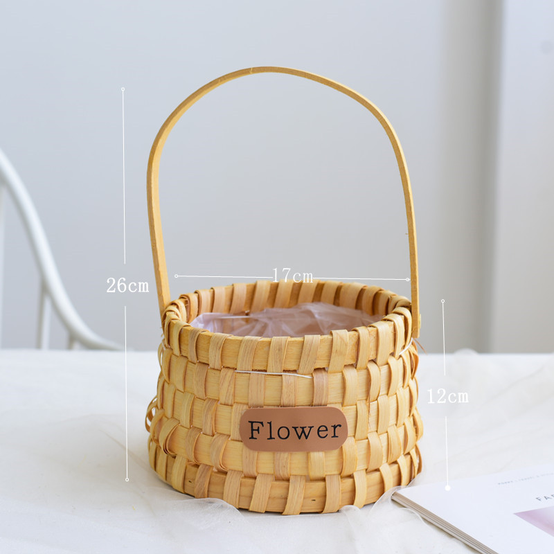 Handmade Wood Piece Woven Flower Basket Hand-Held Basket Hand-Held Gift Bonsai Decoration