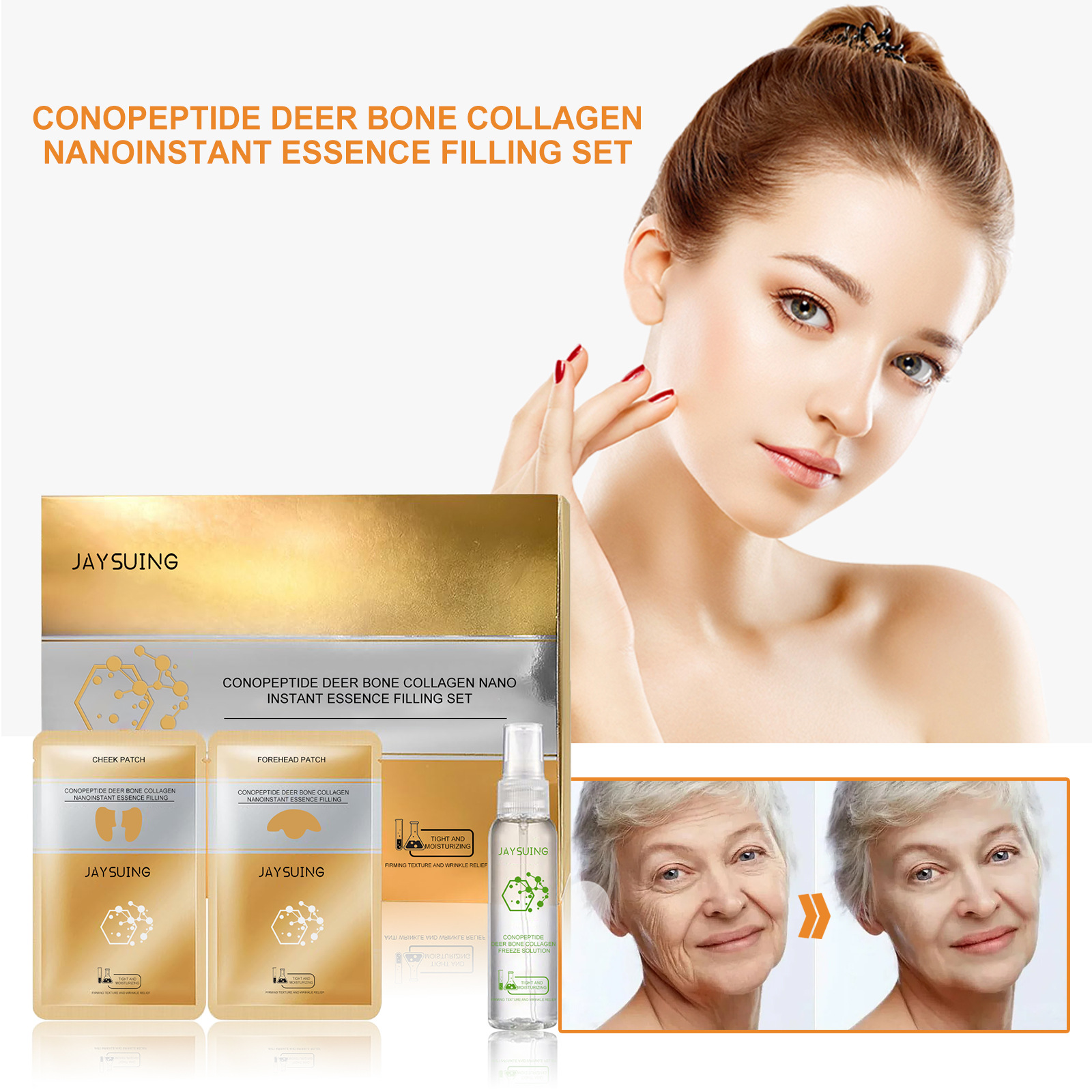 Jaysuing Cone Shell Peptide Deer Bone Collagen Serum Set Fading Wrinkle Firming Facial Skin