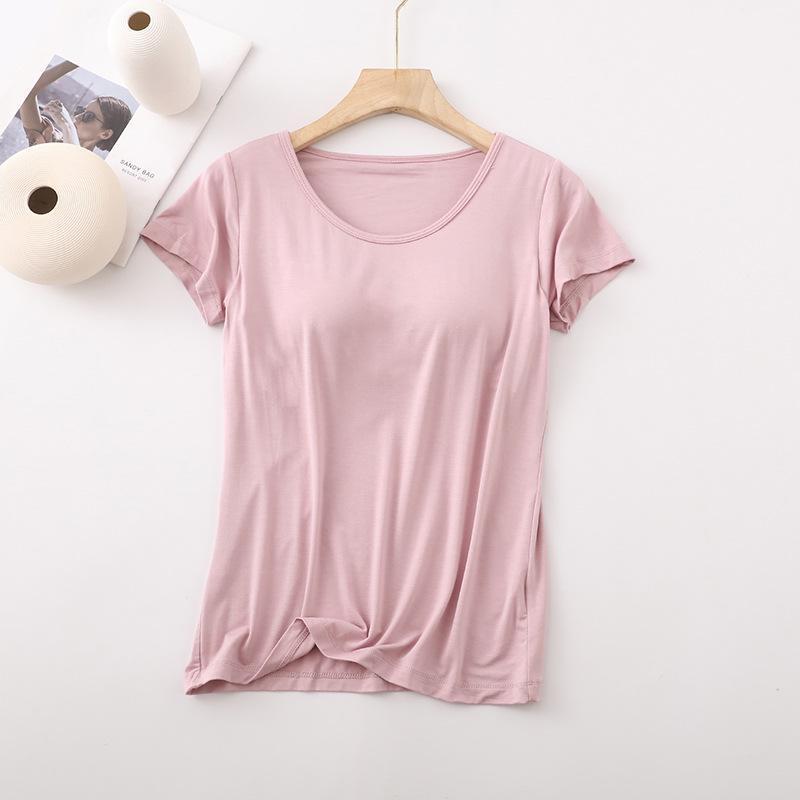 Vest with Chest Pad Loose plus Size Short Sleeve T-shirt Women's Bra-Free Cup One Half Sleeve Yoga Primer Batch Delivery