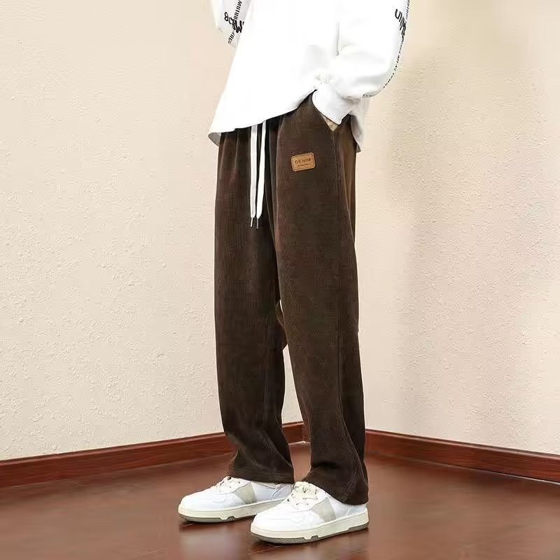 Men's Casual Pants Autumn and Winter Fleece-Lined Drooping Straight Sports Trousers Menswear Fashion Brand Loose Corduroy Pants Men