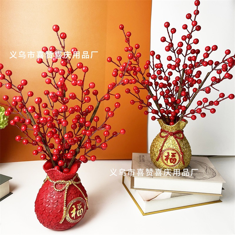 Red Lucky Bag Large Wheat Vase Creative Resin Craft Ornament Living Room Entrance Decorations Housewarming Gift