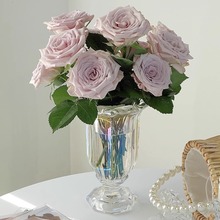 郁金香高脚玻璃花瓶高级感玫瑰百合水养客厅餐厅软装摆件装饰花瓶