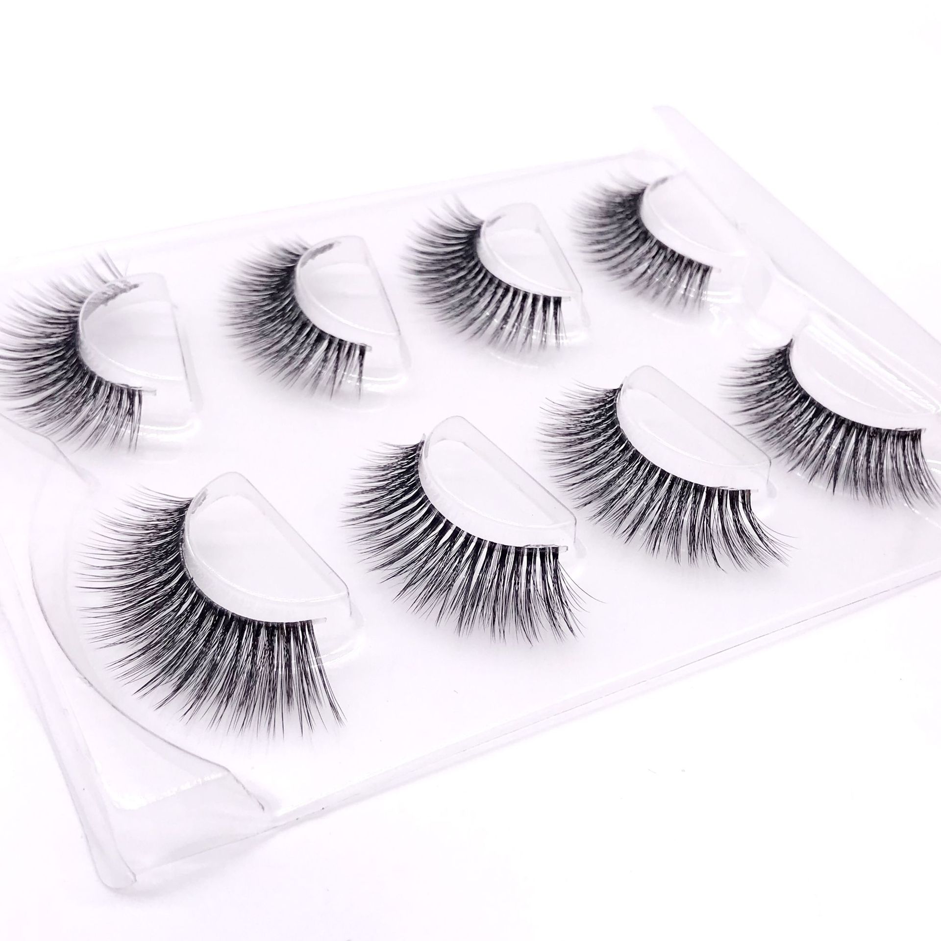 SOURCE Factory 3D Chemical Fiber False Eyelashes 4 Double Pairs of False Eyelashes Three-Dimensional Multi-Layer Black Hard Thick False Eyelashes