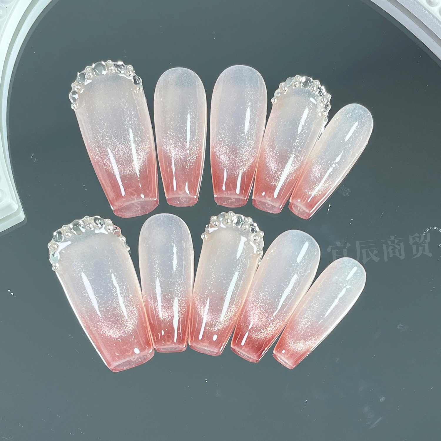 【肉桂法式猫眼】纯手工穿戴甲成品光疗美甲批发代发甲片假指甲贴-阿