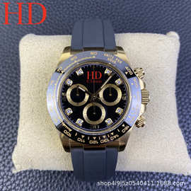 跨境电商劳家迪通拿三眼六针机械男表多功能胶带运动手表代发GMT