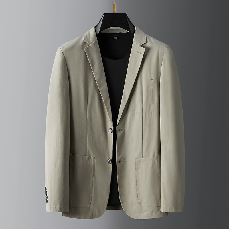 品质棉麻中年男士时尚休闲西装外套春秋季纯色两粒扣长袖男装西服