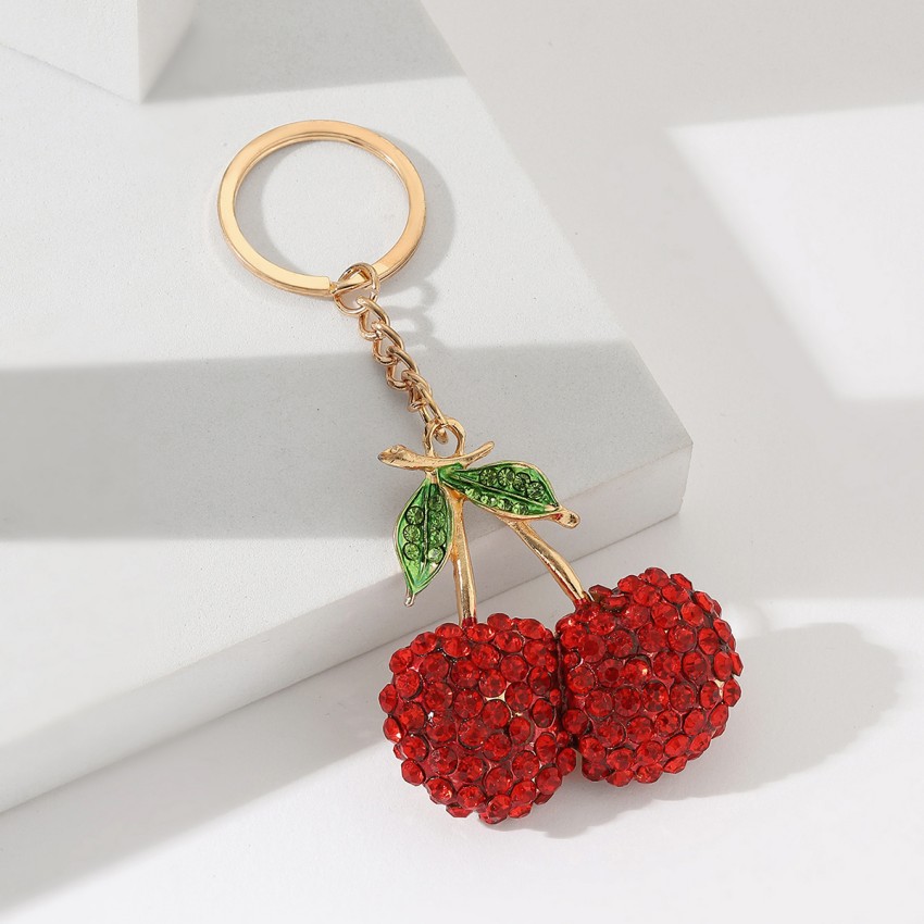 创意新款合金樱桃钥匙扣挂饰3D立体水钻水果汽车挂件女士包包配饰