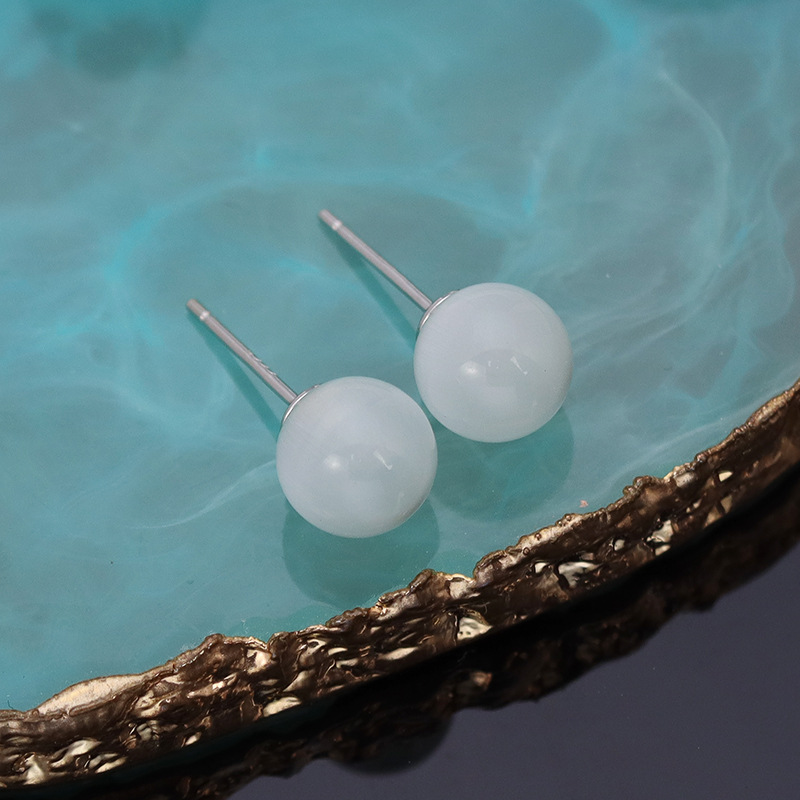 S925 Sterling Silver Earrings Women's Green Agate Korean Style Elegant Bubble Earrings Simple Fashion Chalcedony Earrings to Give Mom