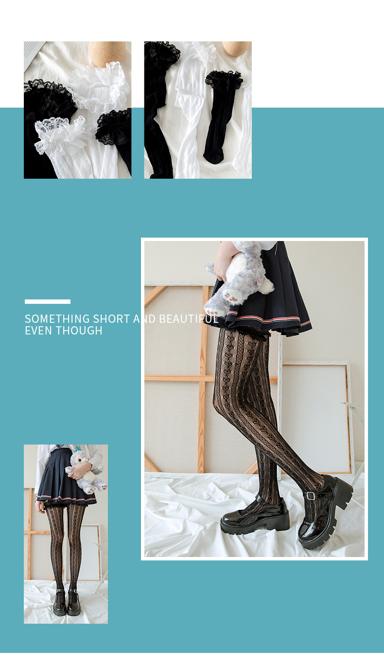 春秋蕾丝花边袜子女长筒袜jk制服中筒性感网袜lolita黑色镂空丝袜