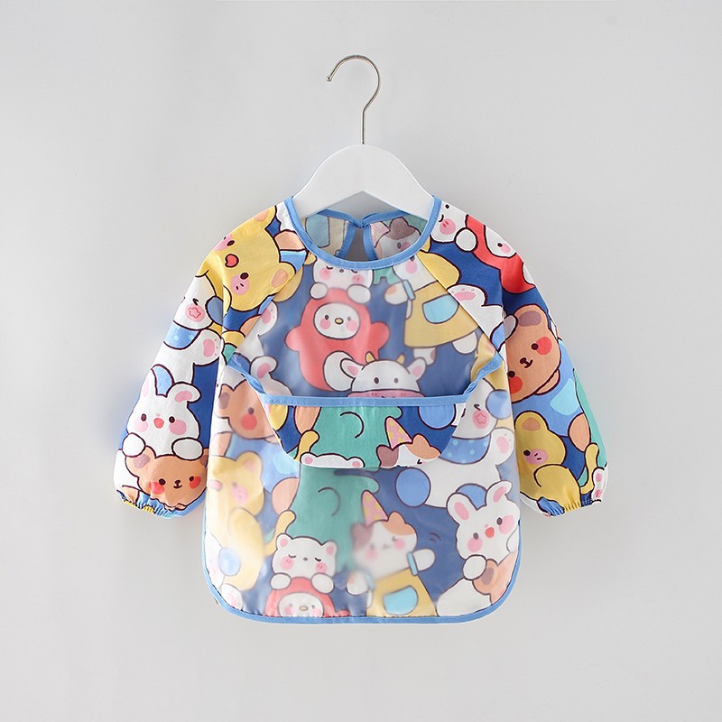 Children's Gown Waterproof Long Sleeve Bib Baby Eating Clothes Apron Cotton Kids Coverall Baby Bib Protective Clothing