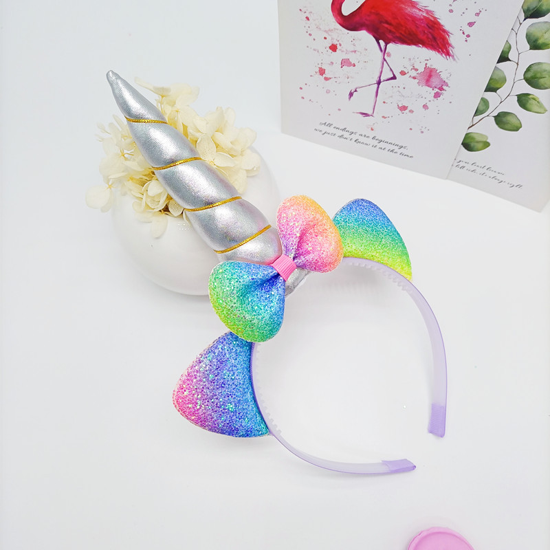 Pink Adorable Bowknot Ears Shiny Ears Party Props Headdress Unicorn Colorful Girl Heart Headband