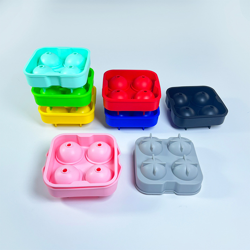 Summer Hot Four-Grid Spherical Silicone Ice Cube Tray Square Silicone Ice Mold Ice Tray Easily Removable Mold Quick-Frozen 0825