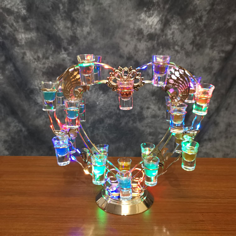 Love Cup Holder Bar Led Colorful Luminous Cocktail Cup Holder Heart-Shaped Bullet Cup Holder Shooter Glass Iron Wine Rack