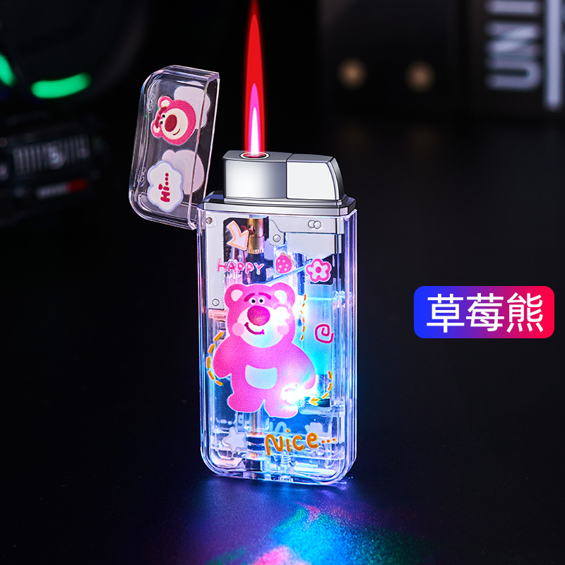 2023 New Personalized Led Colored Lamp Transparent Windproof Lighter Cartoon Pattern Gas Lighters Factory Wholesale
