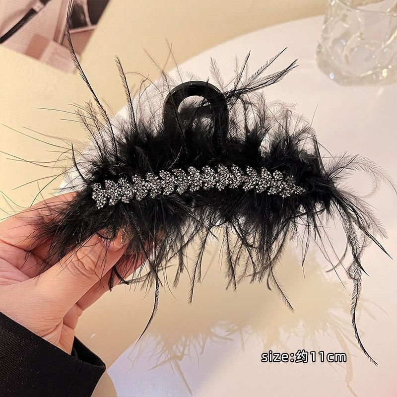 New Ostrich Hair Grip Women's Large Updo Hair Shark Clip Temperament Feather Barrettes Back Head Clip Hairware