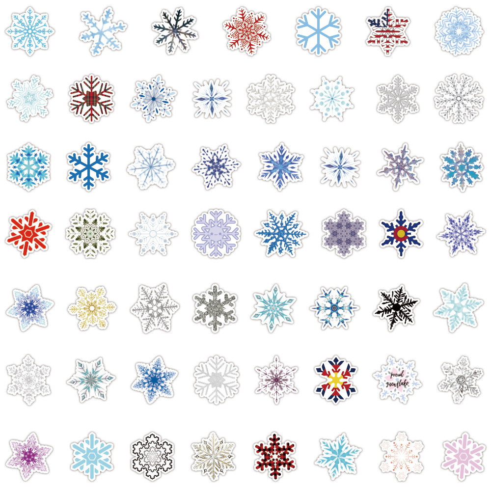 100张冬季雪花图案个性涂鸦贴纸汽车行李箱水杯冰箱防水贴纸批发