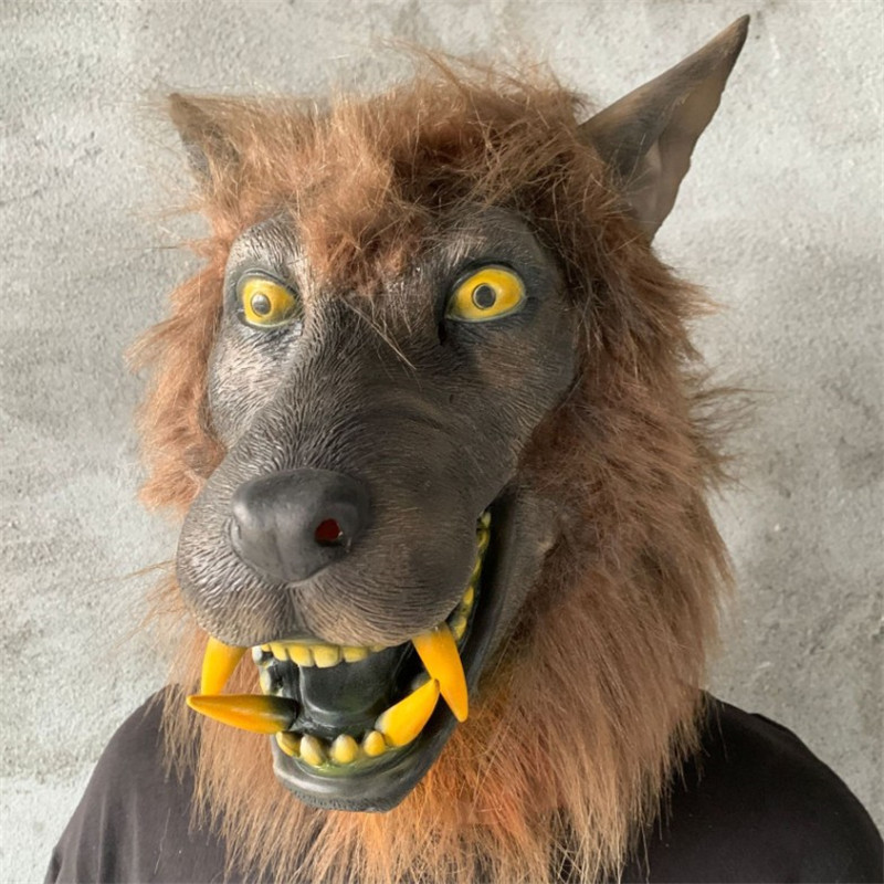万圣节狂欢节派对道具棕色灰色狼人头套狼头面具狼人装扮狼狗面罩