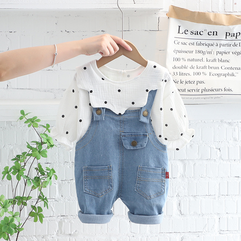 2024 Children Infant Live Broadcast New Supply Boys and Girls Long Sleeve Baby Denim Overalls Suit Fashion