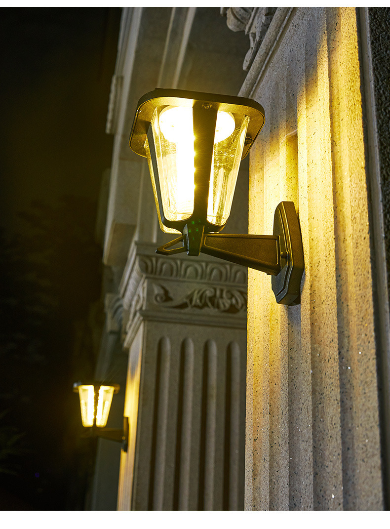 太阳能壁灯户外防水花园别墅庭院门灯室外超亮外墙壁灯家用露台灯