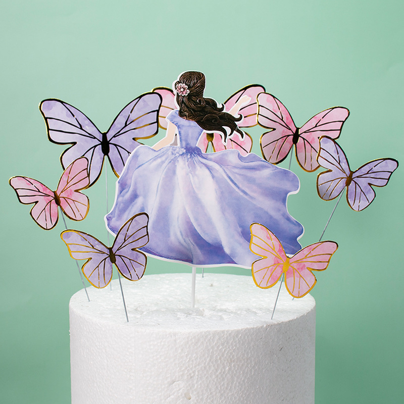 Creative Aesthetics Butterfly Girl Girl Birthday Cake Decoration Card Inserts Dream Girl Dessert Bar Dress up