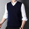 100% wool vest Autumn and winter V-neck business affairs Cardigan Middle-aged and young Versatile leisure time Solid Thin section Sweater