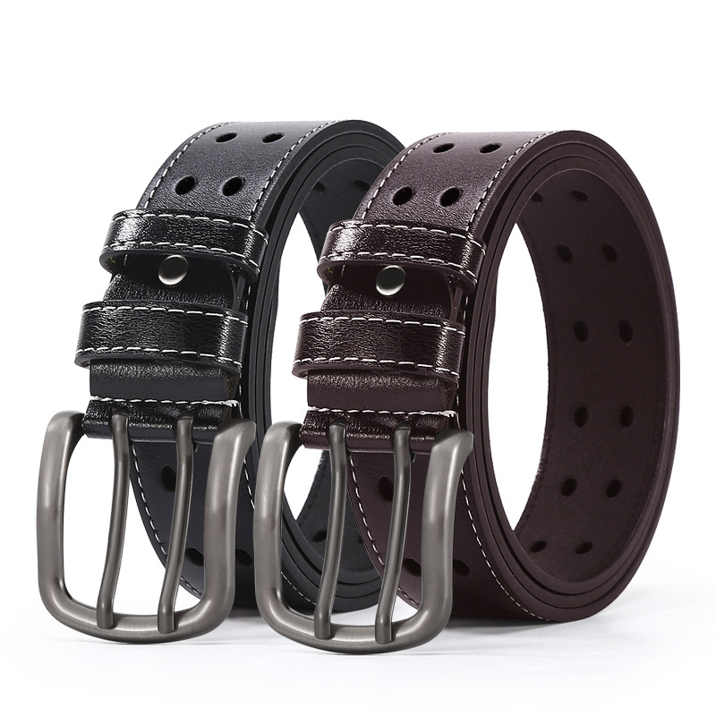 foreign trade belt men‘s wear-resistant aviation pin buckle belt business fashion all-match double needle pant belt factory in stock wholesale