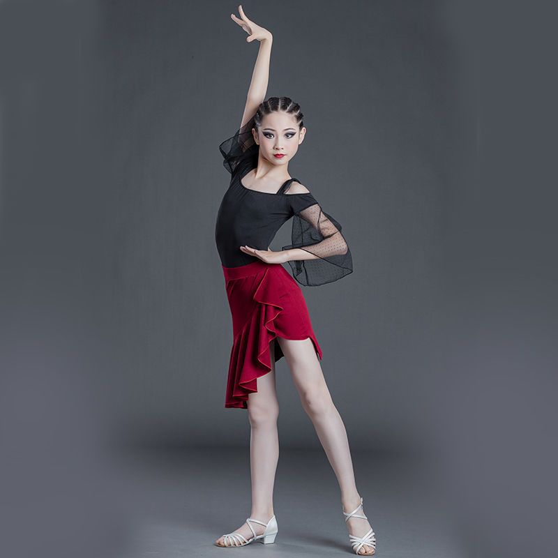 2023新款女童拉丁舞裙儿童舞蹈练功服夏季女孩跳舞裙少儿比赛演出