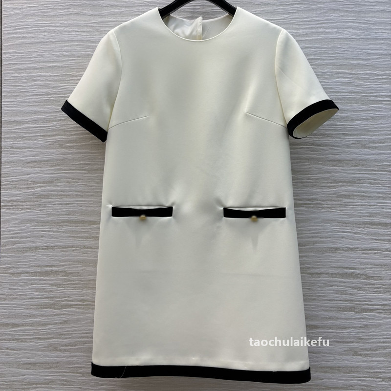 cl72552 圆领撞色短袖连衣裙气质甜美少少女风减龄百搭短裙-阿里巴巴