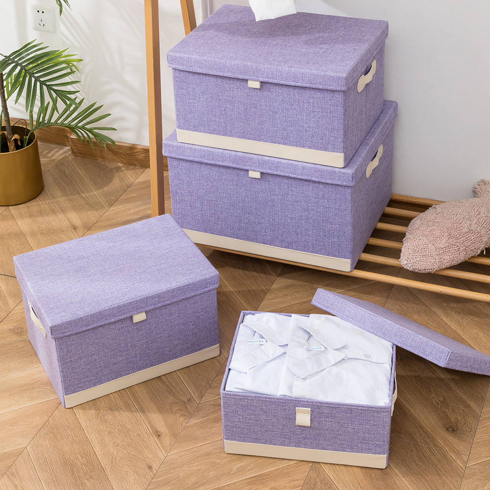 New Manufacturer Leather Stitching Cotton and Linen Tiandigai Storage Box Foldable Wardrobe Storage Multifunctional Storage Box