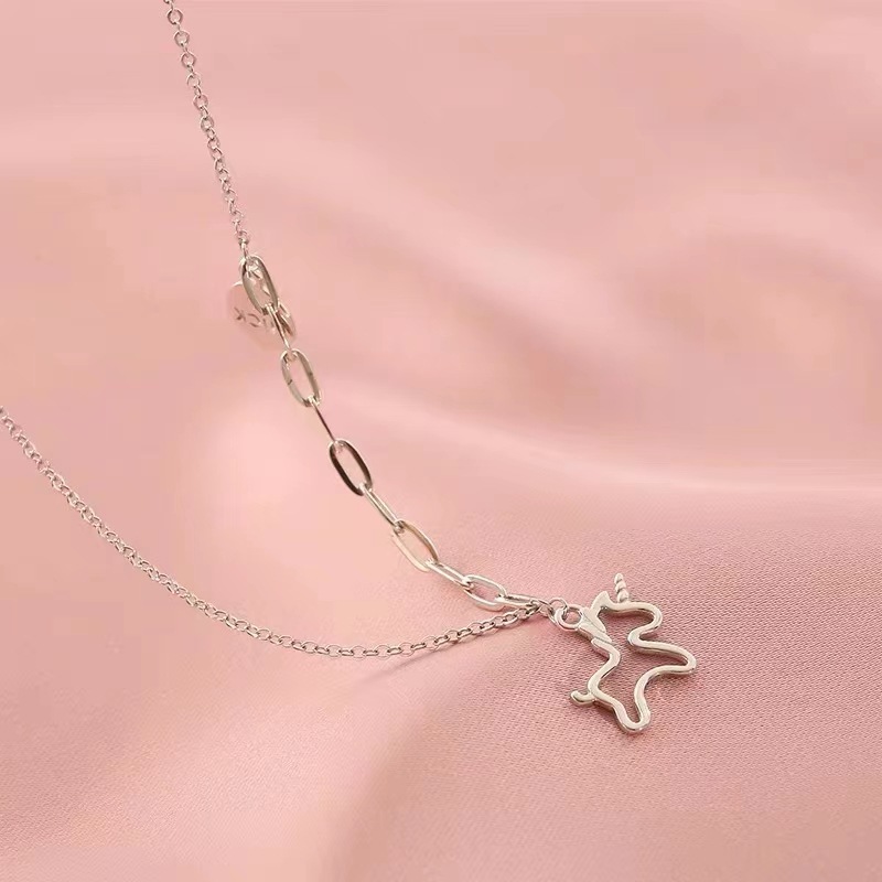 pure silver 990 unicorn round card luck necklace for women special-interest design new ins style south korea dongdaemun necklace
